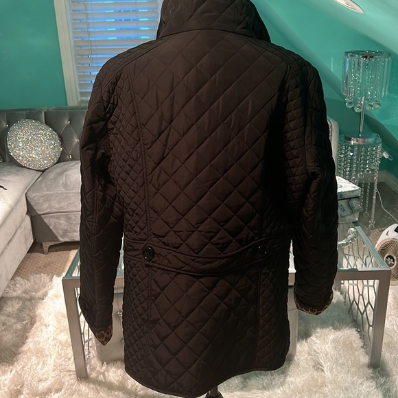 LIZ CLAIBORNE Black Quilted Jacket with Animal Print Trim - Picture 4 of 7